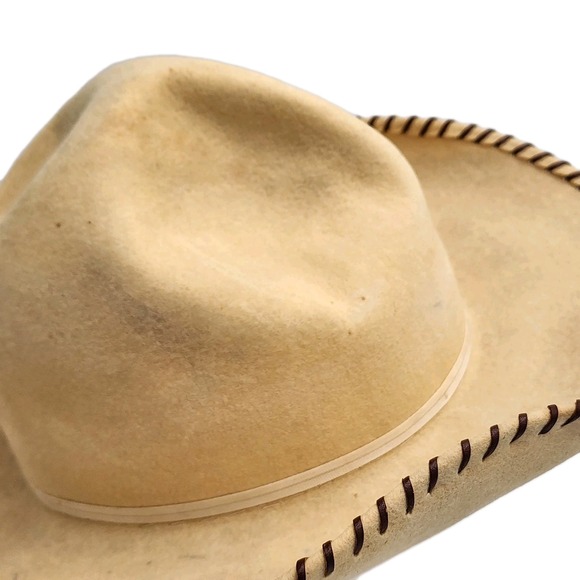 Star West Beige Felt Cowboy Hat Whipstitch Brim Size 6 21" Circumference Western - Picture 7 of 14